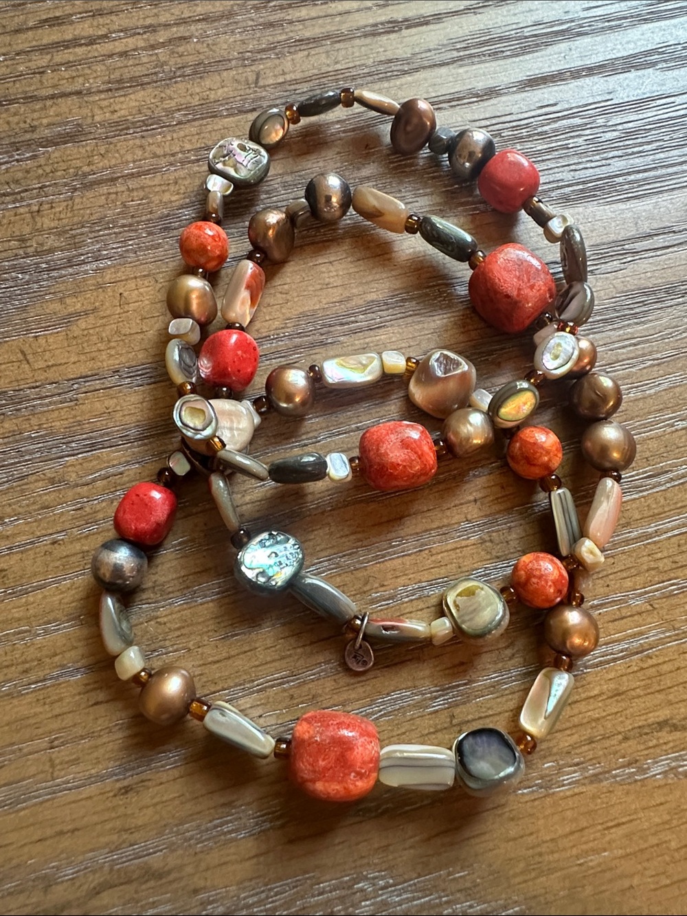 Silpada “Tuscan Sun” B1695 Coral Sterling Stretch Bracelet Set